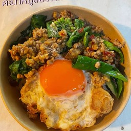 คะน้าหมูสับ ราดข้าว