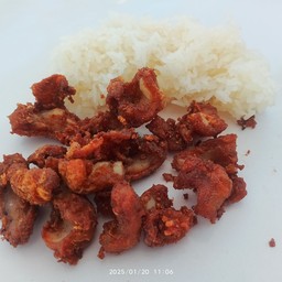 ข้าวเหนียวเอ็นไก่ทอดกระเทียม