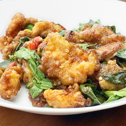 เนื้อปลาเก๋าผัดกระเพรา