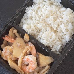 ข้าว+ผัดเห็ดรวมกุ้ง