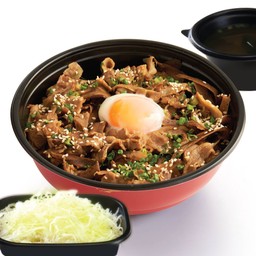 ชุดข้าวหน้าหมูไมเซน (ขนาดปกติ) + ชาเขียว + ซุปมิโซะ + กะหล่ำปลี