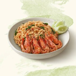 ข้าวกะเพรากุ้งคลุก