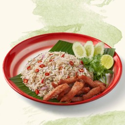 ข้าวปลาร้าทรงเครื่อง หมูทอดแดดเดียว