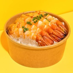 ข้าวหน้ากุ้งแกะซอสมันกุ้ง