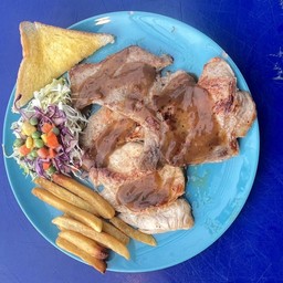 สเต็กไก่+พอร์คชอป