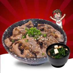 P.10โปรโมชั่น ข้าวผัดกระเทียมหน้าเนื้อวากิว ซอสเทอริยากิ + ซุปมิโซะ + ยำสาหร่าย