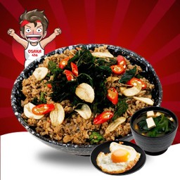 P.1โปรโมชั่น ข้าวเนื้อสับซอสกระเพราอิ่มผู้ดี(L)+ซุปมิโซะ+ไข่ดาว