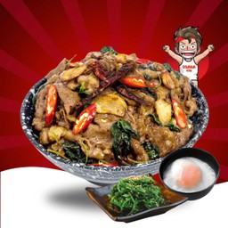 P.6โปรโมชั่น ข้าวผัดกระเทียม เนื้อออส ซอสกะเพรา +ไข่ออนเซ็น  + ยำสาหร่าย