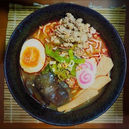 โชยุราเมง(เผ็ด)+ไข่ดองโชยุ+หมูสับ Spice Shoyu Ramen+Pickled eeg+Minced pork