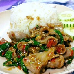 ข้าว-กะเพราหมูสับ+ไส้อ่อน
