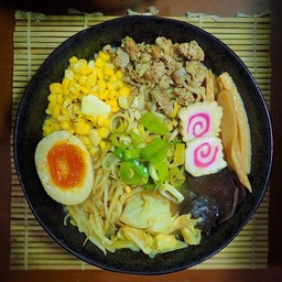 มิโซะบัตเตอร์คอร์น+ไข่ดอง+หมูสับ Miso Buttercorn+eeg+Minced pork