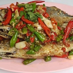 ปลาทูราดพริกขี้หนูสด (4 ตัว)+น้ำจิ้มมะม่วง