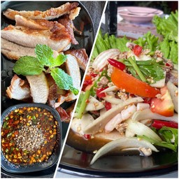 ตำหมูยอ +คอหมูย่างน้ำจิ้มแจ่ว