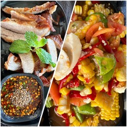 ตำข้าวโพดกุ้งสุก +คอหมูย่างน้ำจิ้มแจ่ว