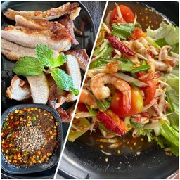 ตำป่าทะเล +คอหมูย่างน้ำจิ้มแจ่ว