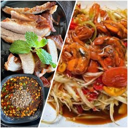 ตำหอยดอง +คอหมูย่างน้ำจิ้มแจ่ว