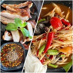 ตำปูปลาร้า +คอหมูย่างน้ำจิ้มแจ่ว