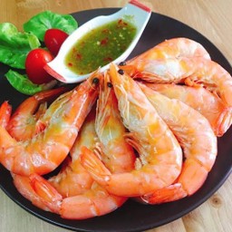 กุ้งหวานคั่วเค็ม นำ้จิ้มซีฟุ้ด