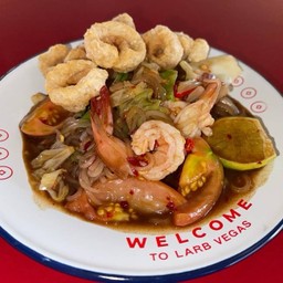 ตำเส้นเล็ก กุ้งสุก แคปหมู