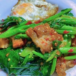 ผัดคะน้าราดข้าว