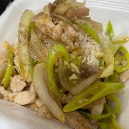 หมูสามชั้นผัดพริกหยวกราดข้าว