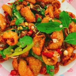 กะเพราเอ็นข้อไก่ทอด แม่ครัวใหญ่