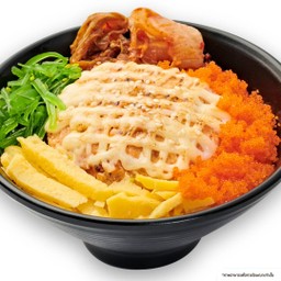 ข้าวหน้าแซลมอนแฮมเบอร์เกอร์