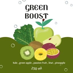 Green boost ผักเคล แอปเปิ้ลเขียว กี่วี่ สัปปะรด เสาวรส (ปั่นไม่ใส่น้ำแข็ง)