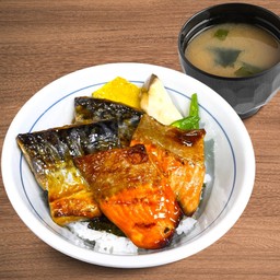 ข้าวหน้าปลาแซลมอน และ ปลาซาบะเทอริยากิ