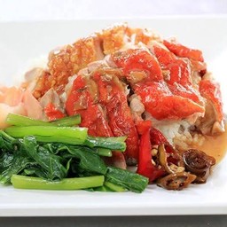 ข้าวหมูกรอบผสมหน้าเป็ด