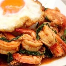 กะเพราพริกแห้งกุ้ง+ไข่