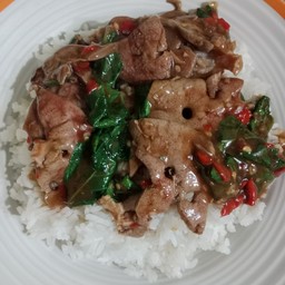 กะเพราตับหมู ราดข้าว