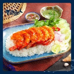 ข้าวหน้ากุ้งแม่น้ำแกะจัมโบ้