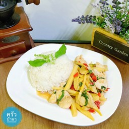 ข้าว ผัดหน่อไม้+เนื้อสัตว์