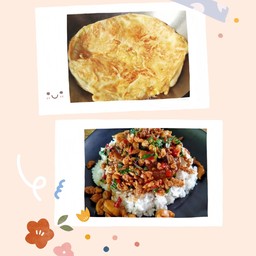 ข้าวไข่เจียว + ข้าวกระเพราไก่