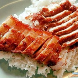 ข้าวหมูทอด 2 อย่าง เนื้อล้วน+ติดมัน