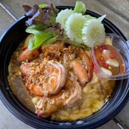 [อร่อยซ่ากับโค้ก] ข้าวไข่ข้นกุ้งกระเทียม + โค้ก ออริจินัล (กระป๋อง)