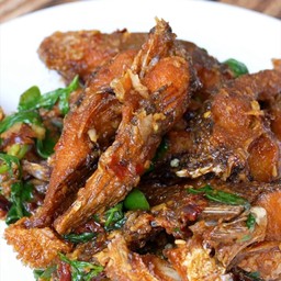 ปลานิล ทอดกรอบ ผัดกระเพรา  ราดข้าว