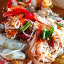 ตำขนมจีนกุ้งสดหอยดอง