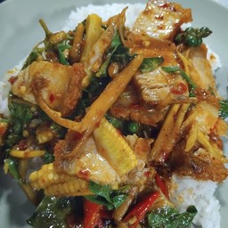 ผัดเผ็ดหมูกรอบ (พิเศษ)