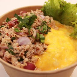 ข้าวราด ลาบหมูสับ ไข่ข้น