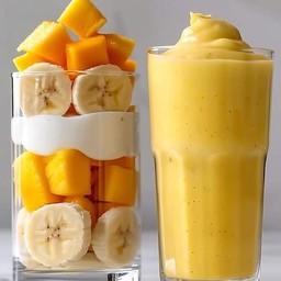 กล้วย + มะม่วง + โยเกิร์ต นมสดปั่น