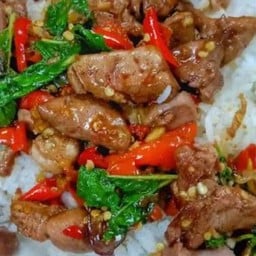 กะเพราเครื่องในไก่+ไข่ดาว