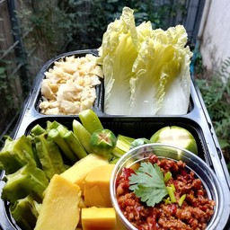 ชุดน้ำพริกปลาร้า ผัดหมูสับผักรวม ชุดใหญ่+ไข่ต้ม 2 ฟอง