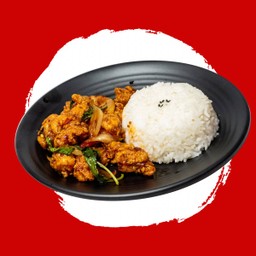 ข้าวไก่กรอบผัดพริกเผา