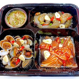 ชุดรวมดอง กุ้งดอง+แซลมอนดอง+หอยแครงดอง ชุดใหญ่ (แถมน้ำจิ้มซีฟู๊ด)