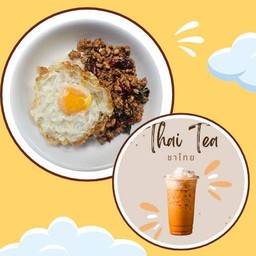 เชตจับคู่ (กะเพราหมูสับผัดพริกแห้งไข่ดาว + ชาไทย)
