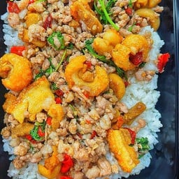 ข้าวกะเพราหมูสับ+กากหมูเจียว