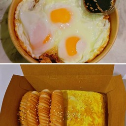 [เซตสุดฮิต] ข้าว+ไข่ดาว3ฟอง+ซอสแม็กกี้ + มาม่าเกาหลี+ไส้กรอก+ชีส+สาหร่าย