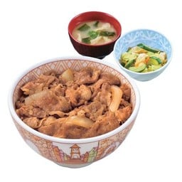 (Pro DL) ข้าวหน้าเนื้อและชุดผักดอง (ซุปมิโซะ)